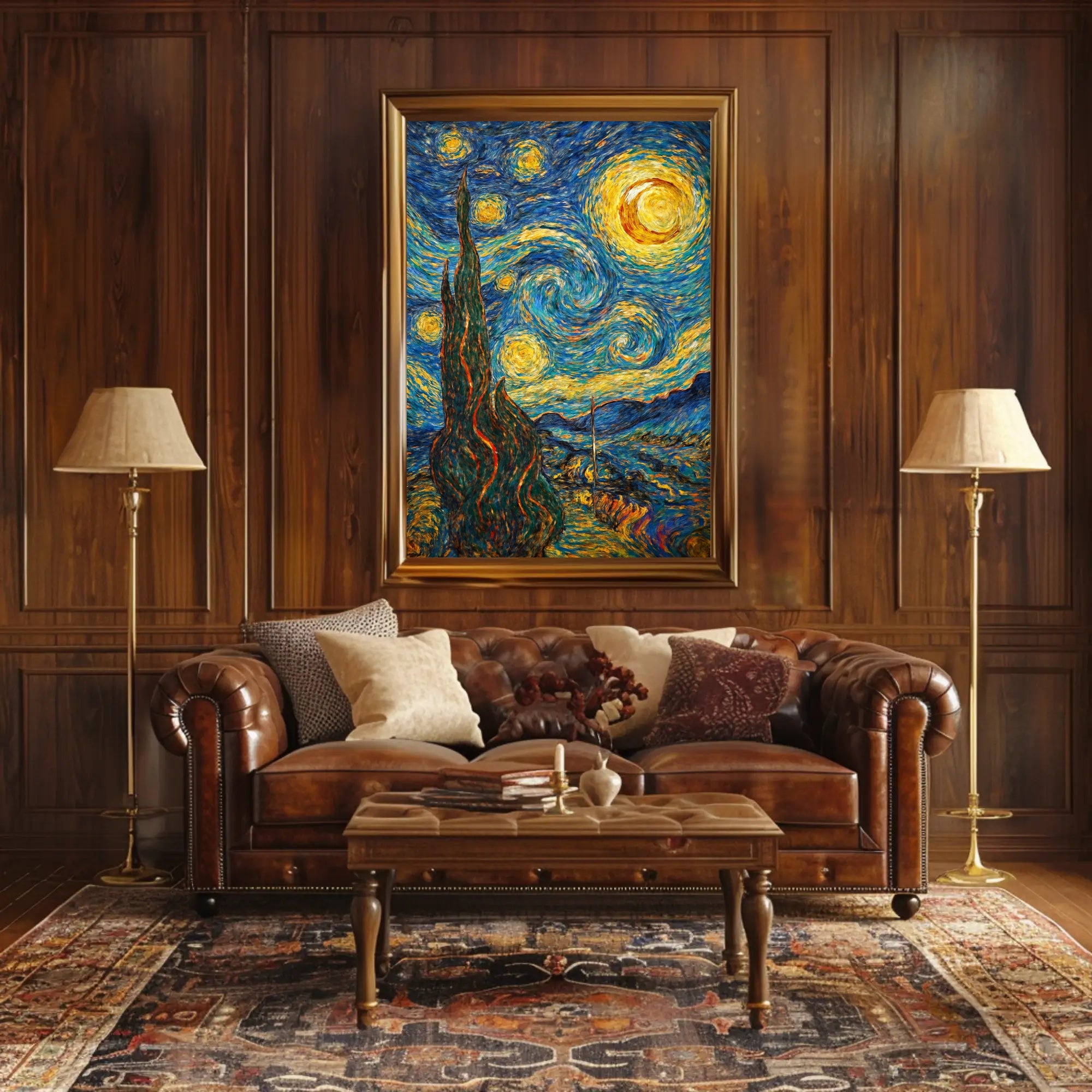 Starry Night Scene with Swirling Stars Artistic Poster