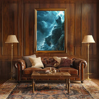 Mystical Storm Wizard Overlooking Ocean Fantasy or Mythology Poster PosterGoat