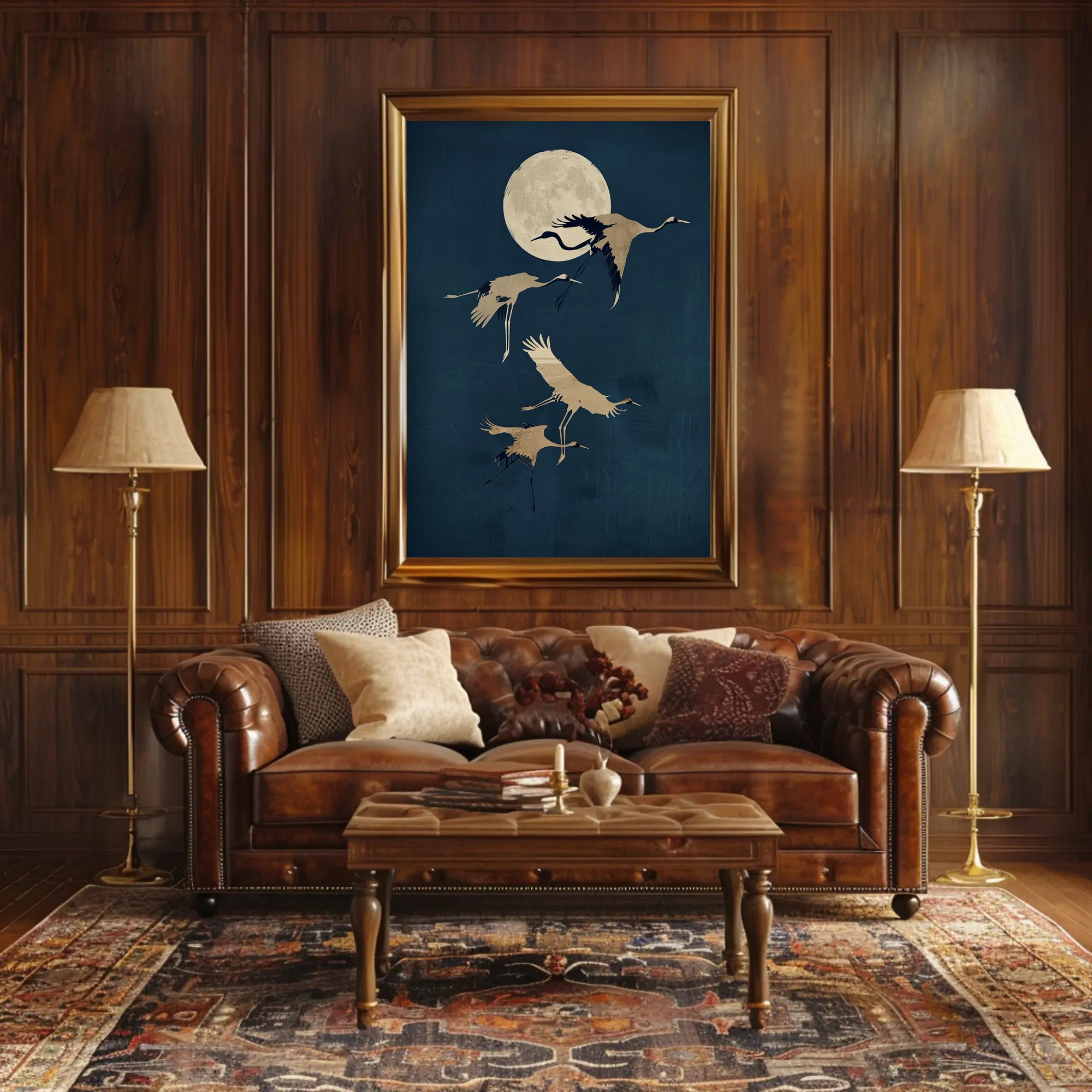 Moonlit Flight of Cranes Poster