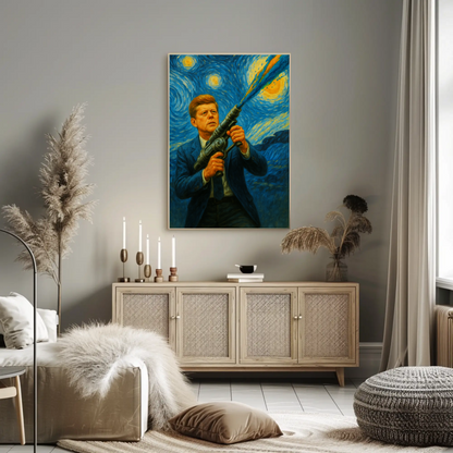 JFK Paints Starry Sky Vintage Travel Poster Remix John F. Kennedy