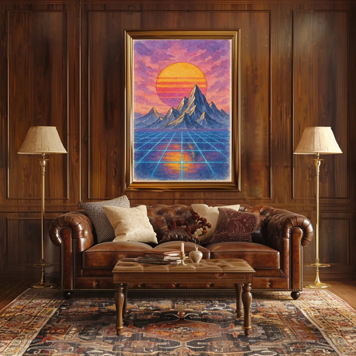 Sunset Dreams: Retro-Futuristic Sci-Fi Landscape Poster