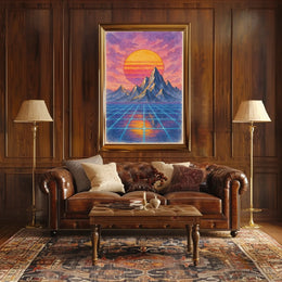 Sunset Dreams: Retro-Futuristic Sci-Fi Landscape Poster