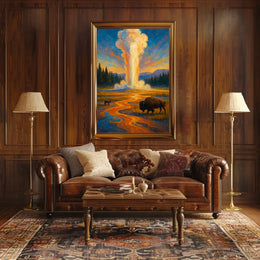 Nature's Grandeur Landscape Geyser Bison Poster