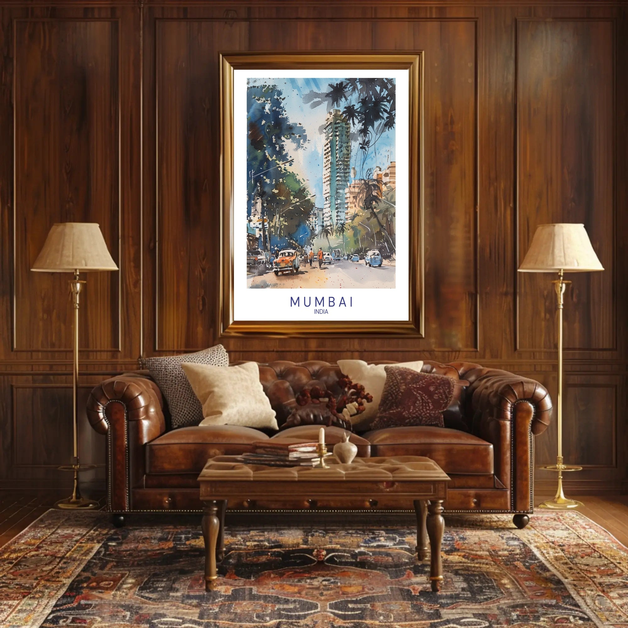 Mumbai's Vibrant Watercolor Cityscape with Energetic Urban or Cityscape Poster PosterGoat