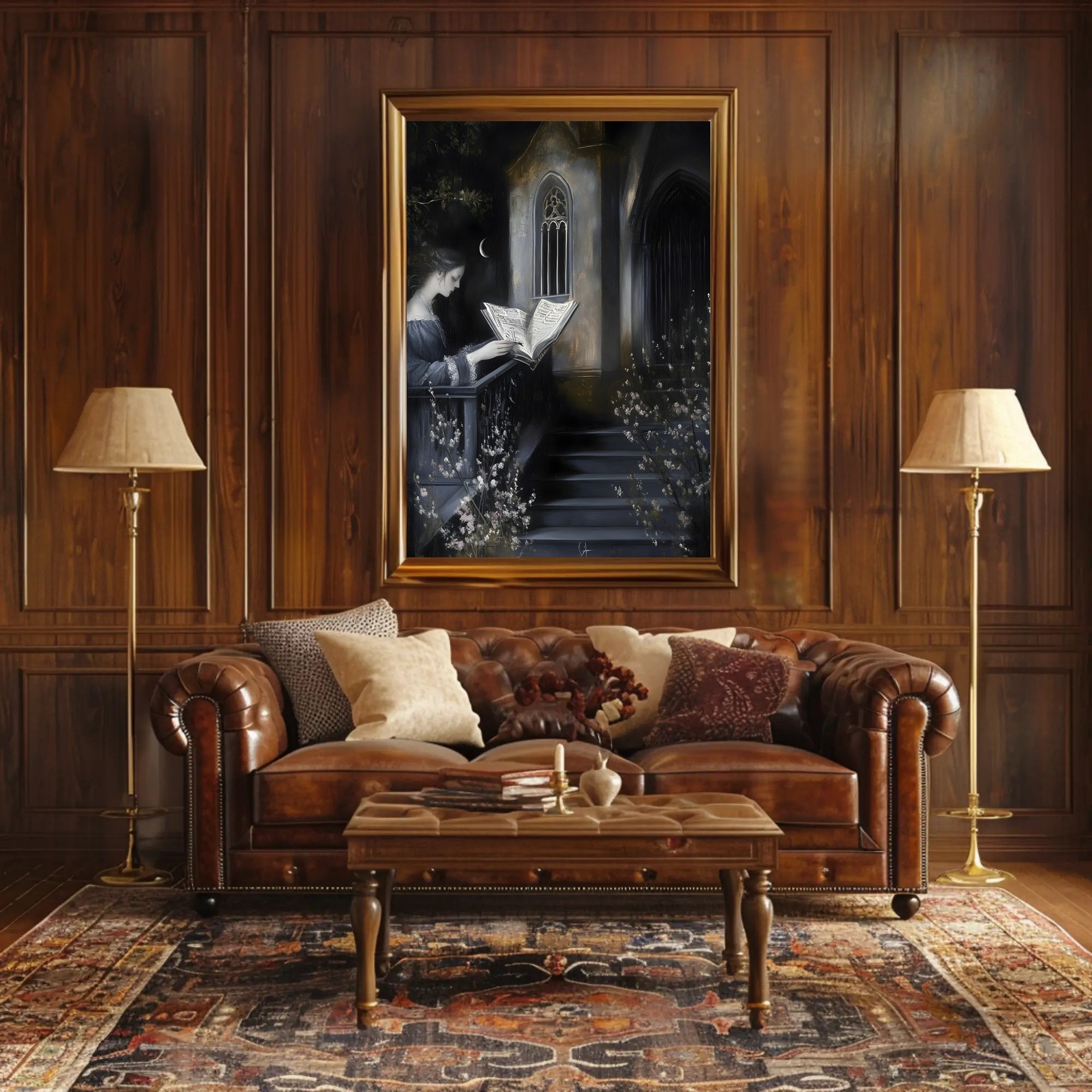Mystical Evening Reading by Moonlight Fantasy Poster PosterGoat