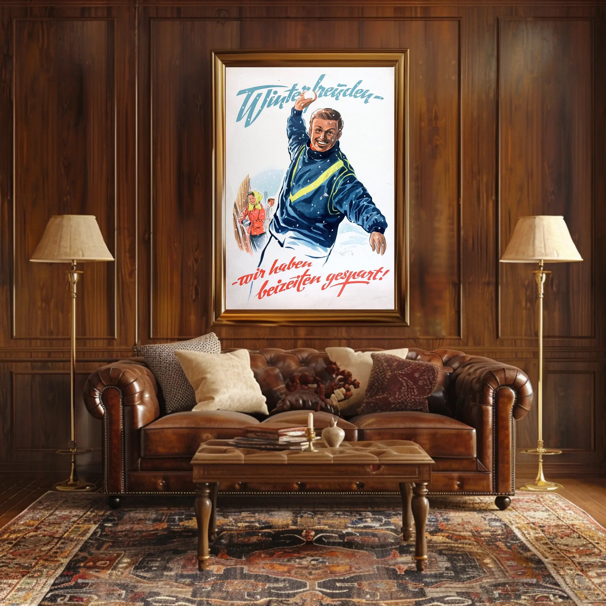 Cheerful Winter Scene Vintage Propaganda Poster PosterGoat