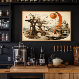 Mystical Exploration in Surreal Extraterrestrial Landscape Fantasy Poster