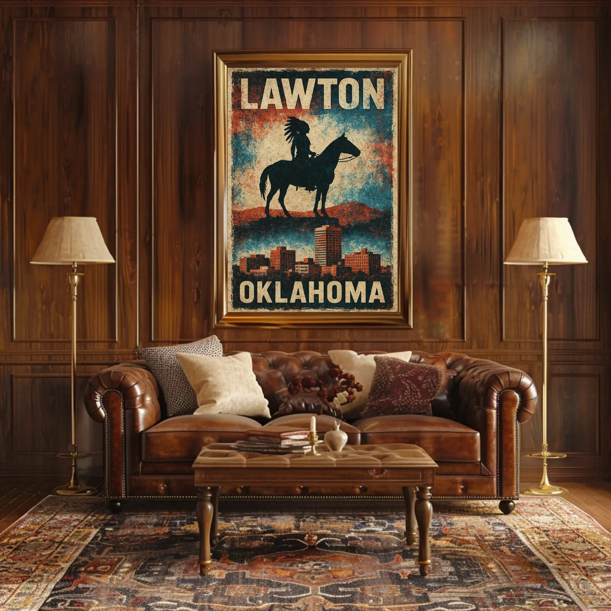 Vintage Lawton Oklahoma Cityscape Heritage Poster