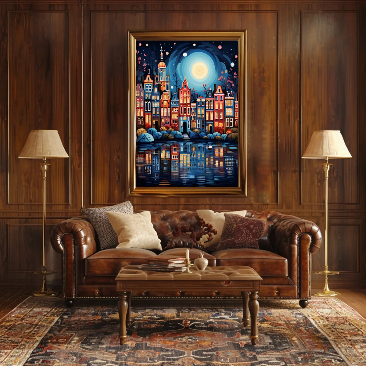 Charming European Townhouses Canal Travel Poster