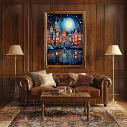 Charming European Townhouses Canal Travel Poster