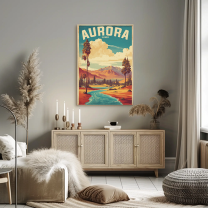 Aurora Illinois River Horizon Vintage Travel Poster