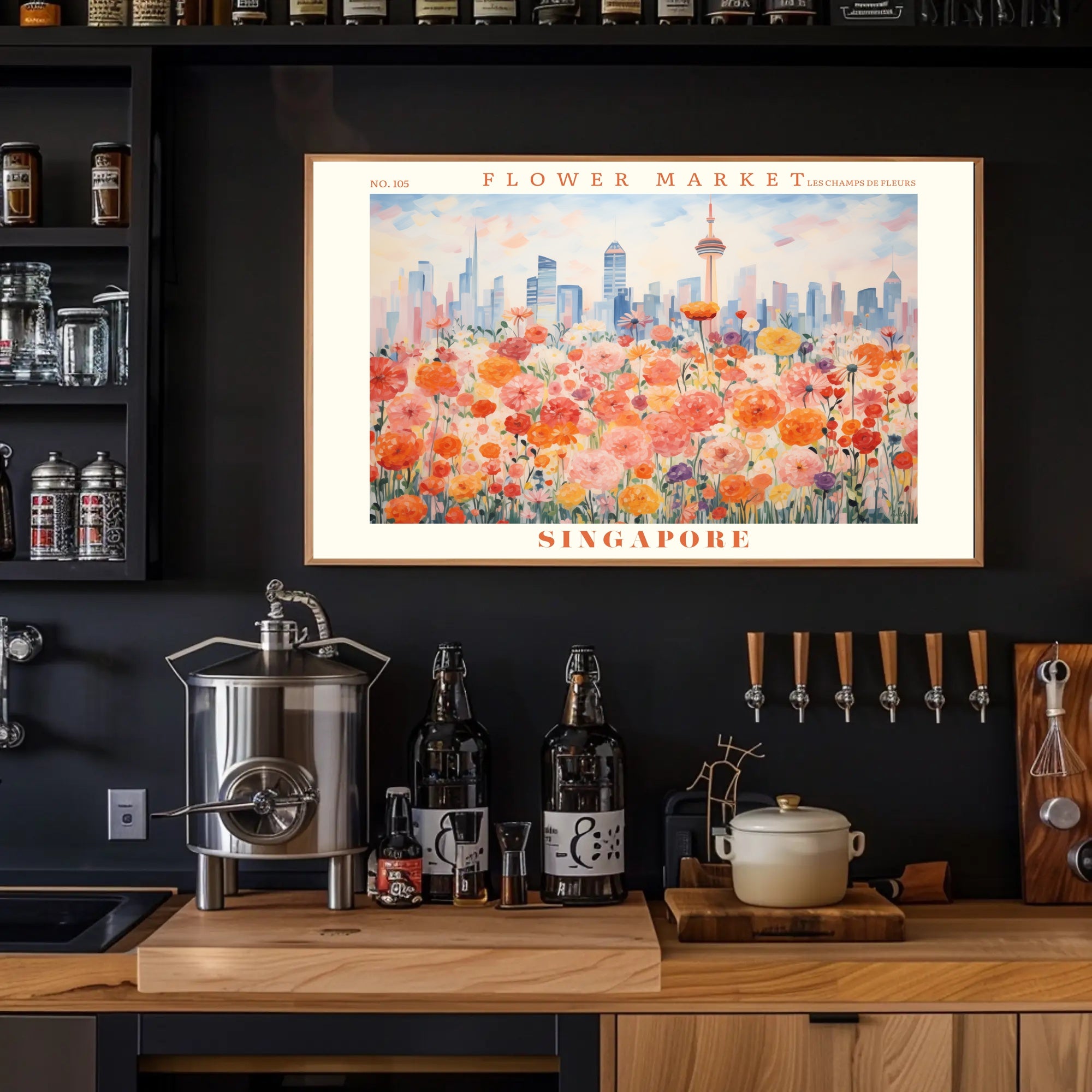Singapore Flower Market Urban Cityscape Poster