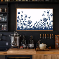 Garden Harmony: Blue Silhouette Bee and Flower Poster