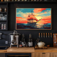 Vintage Sailing Ship at Vibrant Sunset Poster