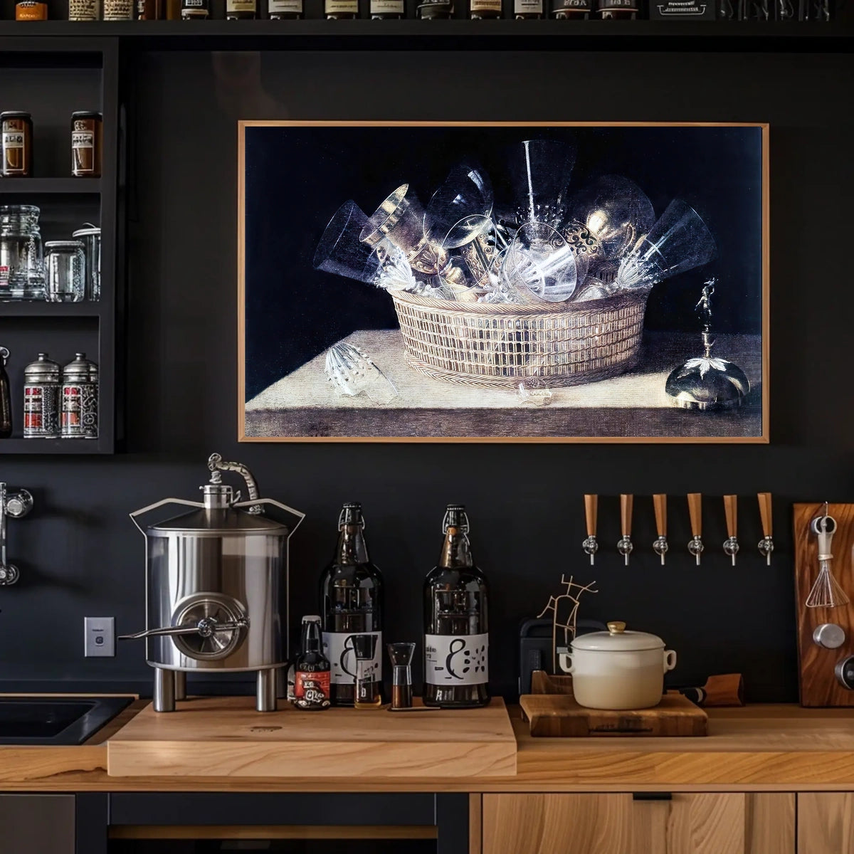 This poster features a classic still life painting with a focus on a Travel Poster