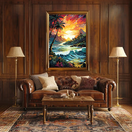 Tropical Sunset Coastal Scene Print: Travel Poster