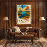 Amistad Reservoir Scenic Watercolor Art Poster