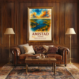 Amistad Reservoir Scenic Watercolor Art Poster