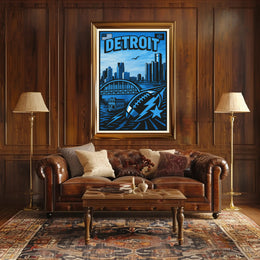 Detroit Skyline and Sports Poster PosterGoat