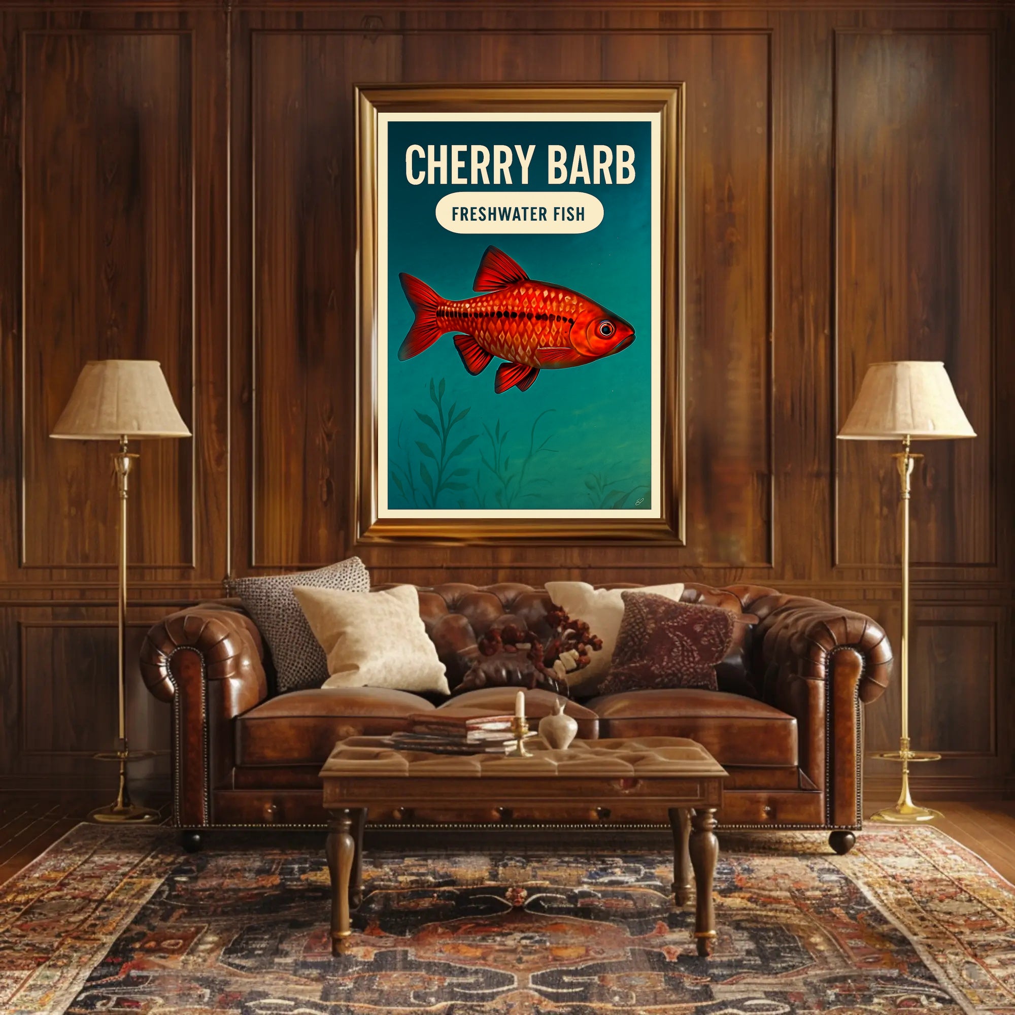 Cherry Barb Fish Vibrant Illustration Animal Poster