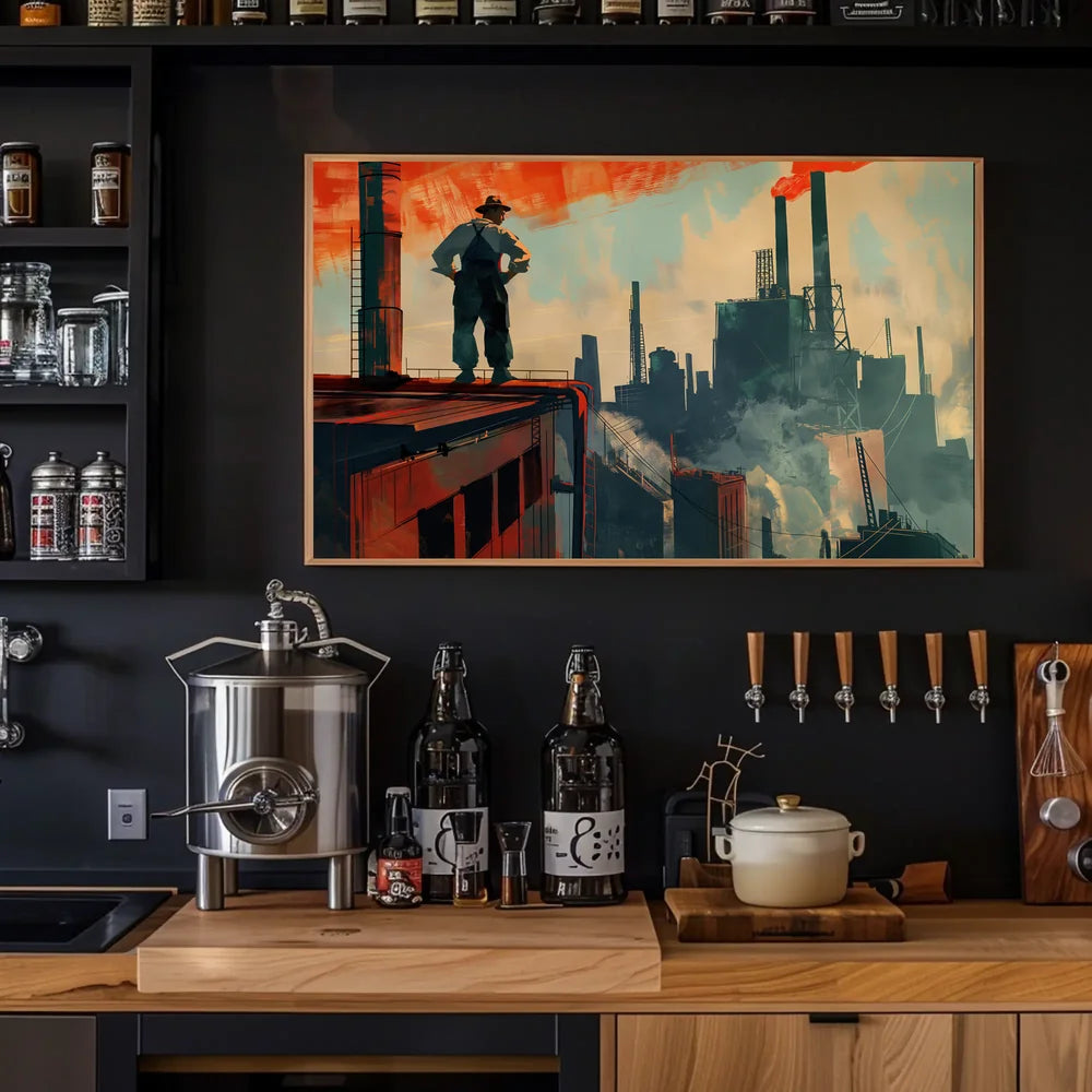 Industrial Progress: Bold Worker Factory Art Poster