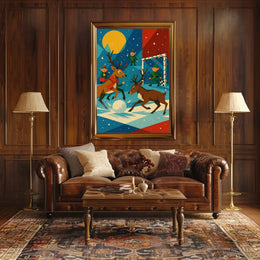 Whimsical Reindeer Soccer Christmas Poster Vintage Style