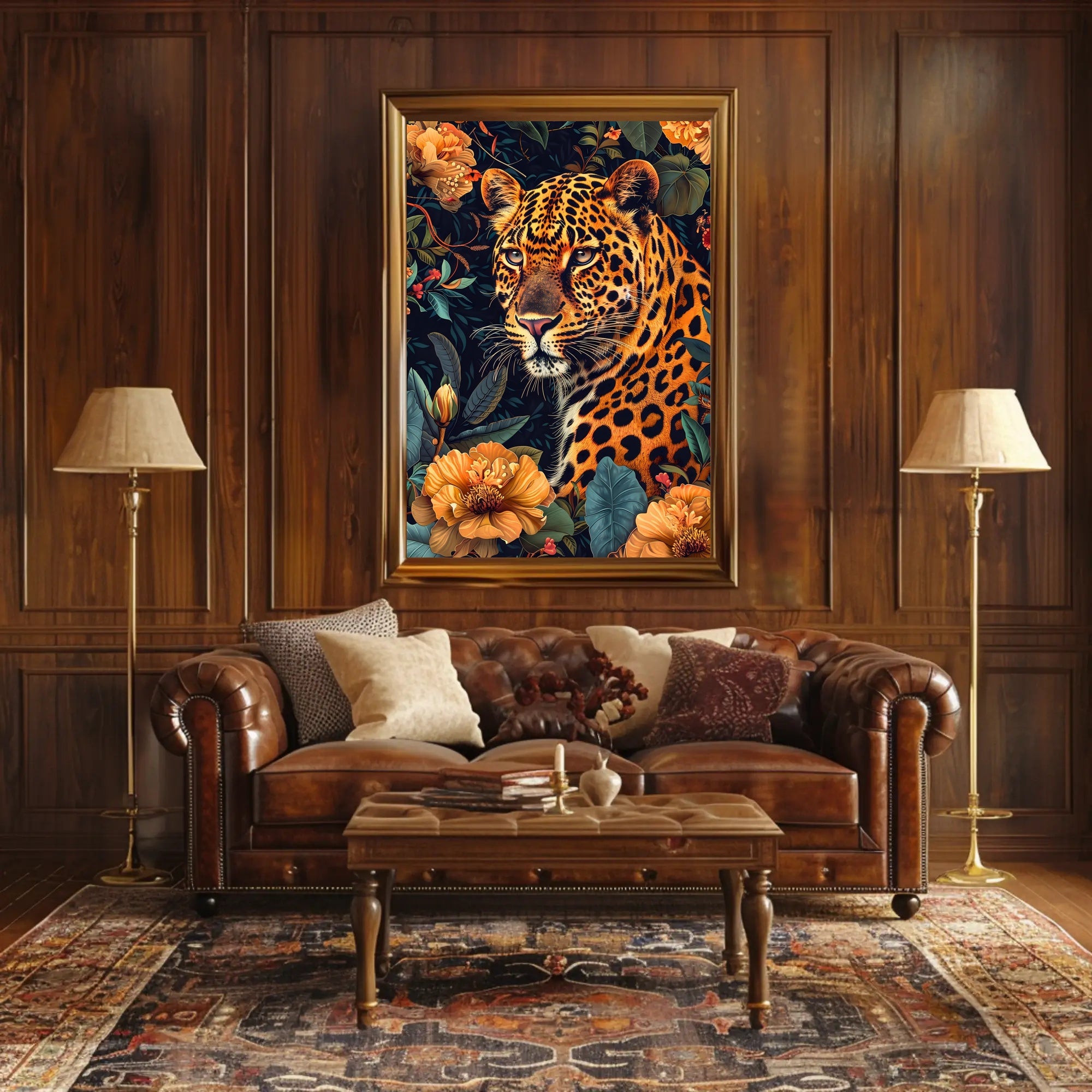 Majestic Leopard in Bloom Wall Art Print