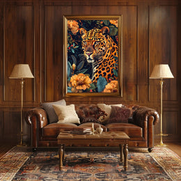 Majestic Leopard in Bloom Wall Art Print
