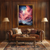 Dreamlike Dual-Moon Landscape Futuristic Sci-Fi Poster
