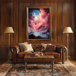 Dreamlike Dual-Moon Landscape Futuristic Sci-Fi Poster
