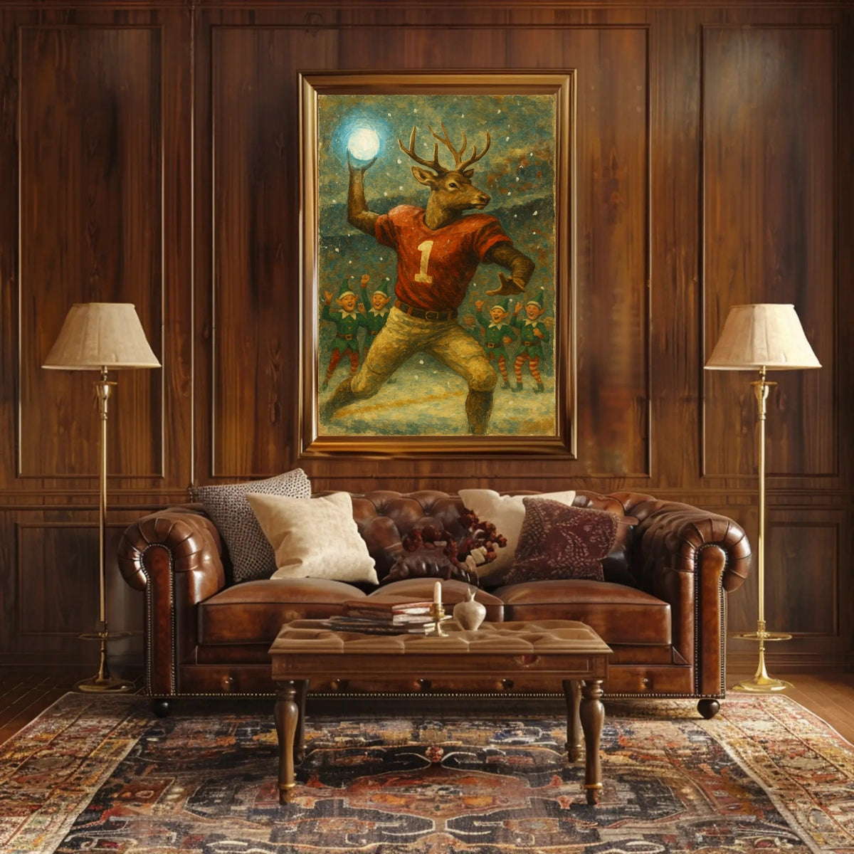 Whimsical Reindeer Holiday Sports Fantasy Vintage Poster