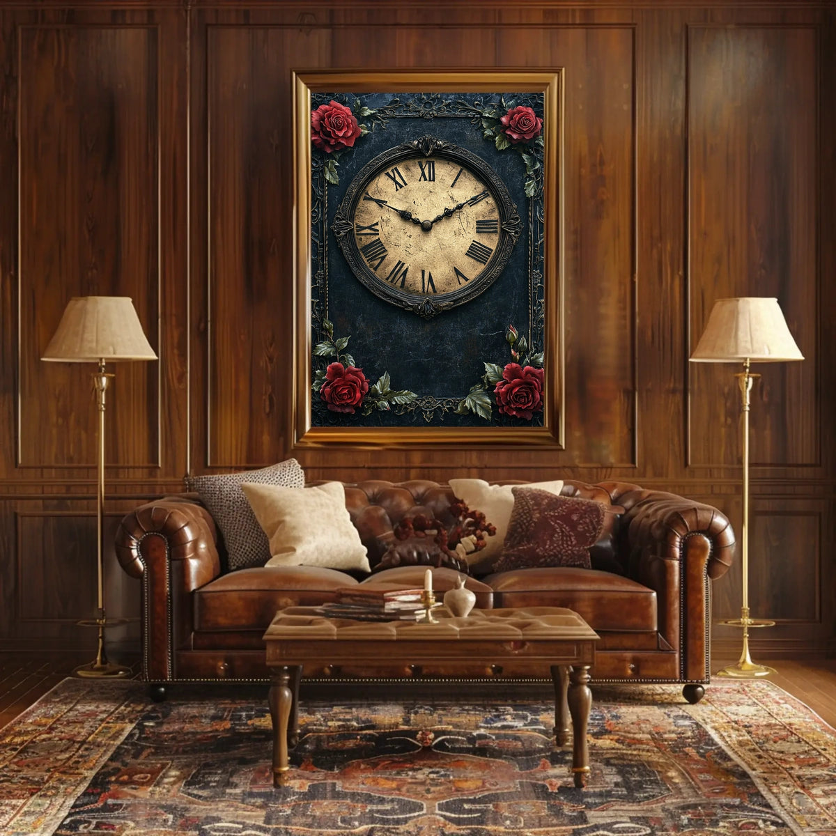 Vintage Clock and Roses Victorian Elegance Artistic Poster