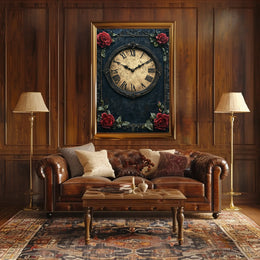 Vintage Clock and Roses Victorian Elegance Artistic Poster