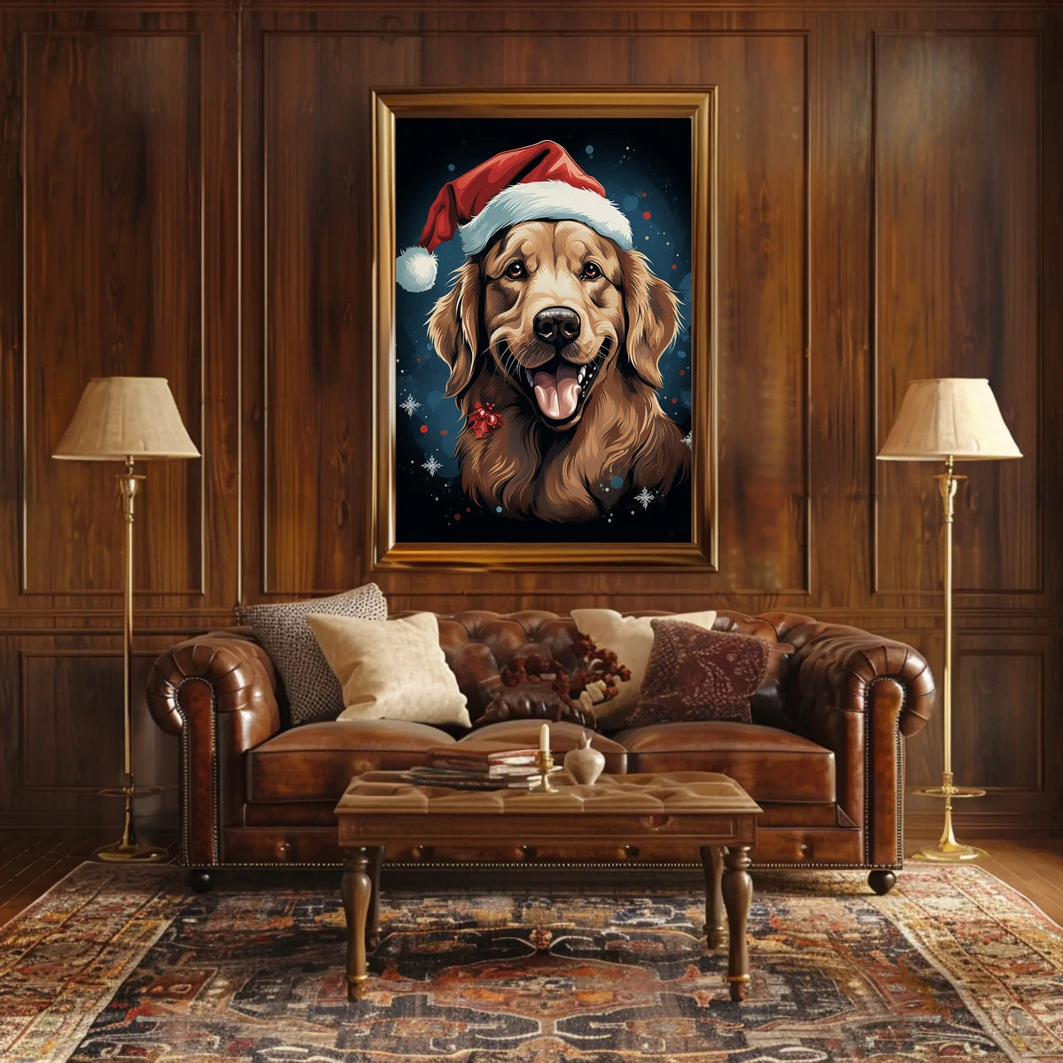 Golden Retriever Festive Christmas Poster: Cheerful Holiday Art