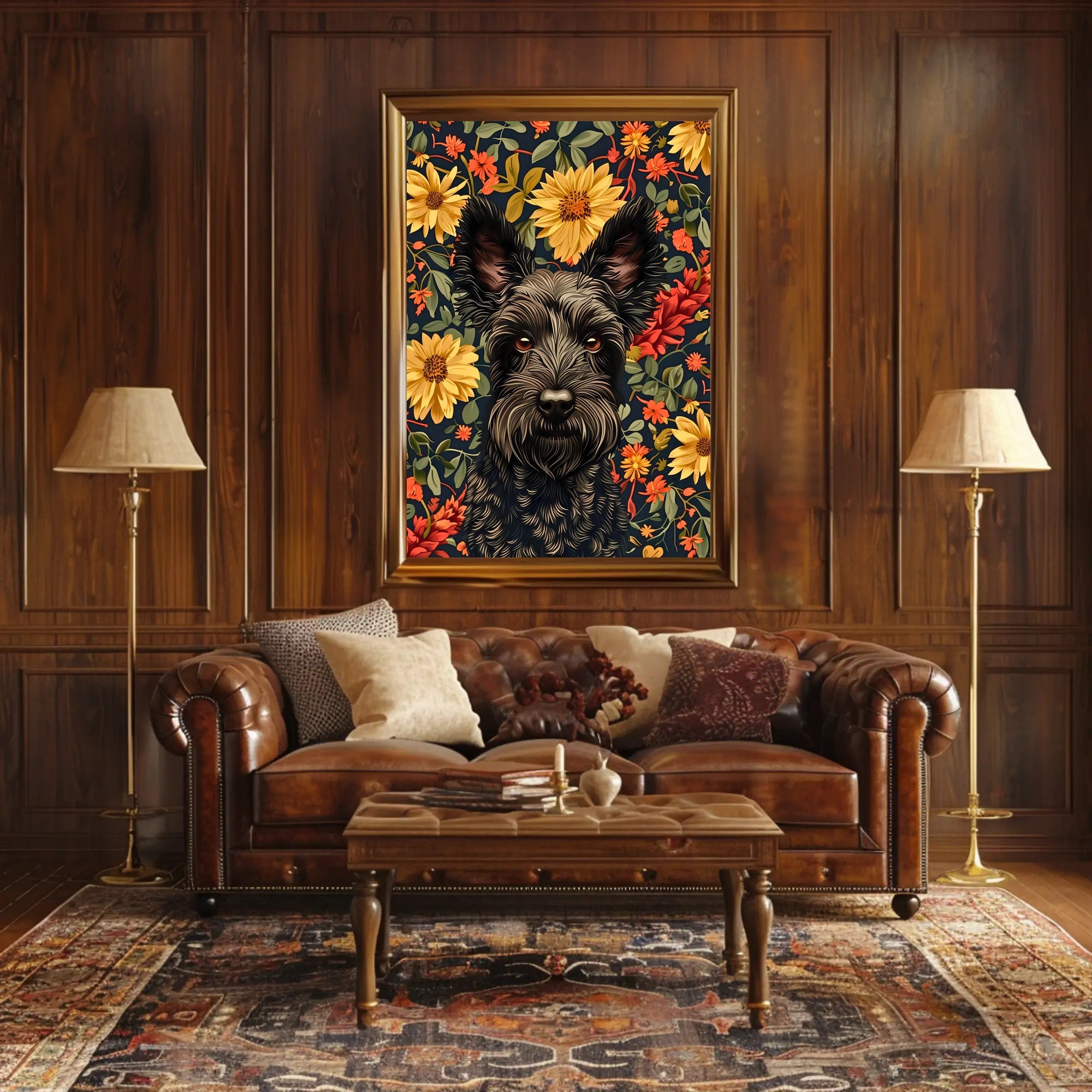 Floral Canine Portrait Wall Art Print