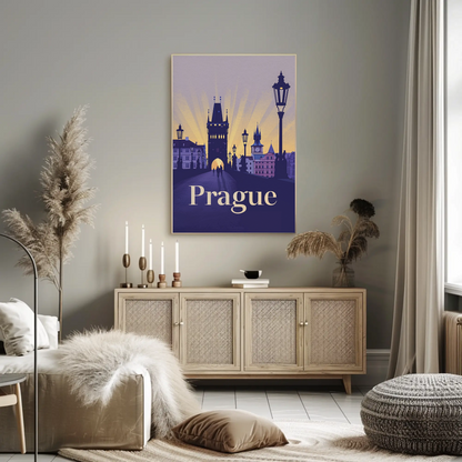 Prague Charles Bridge Sunset Silhouettes Poster