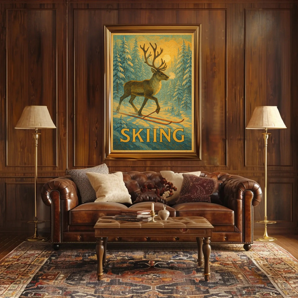 Skiing Reindeer Adventure Poster