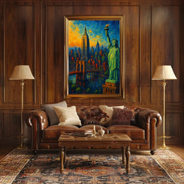 New York City Sunset Skyline Poster Modern Wall Art