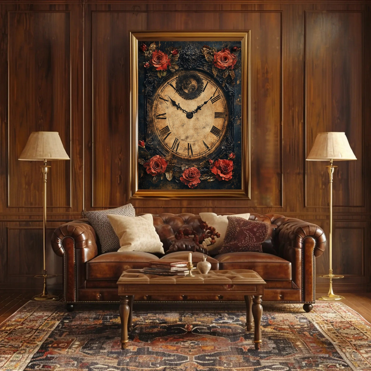 Vintage Clock with Roses Artistic Cultural Heritage Poster