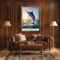 Blue Marlin Leap Poster PosterGoat