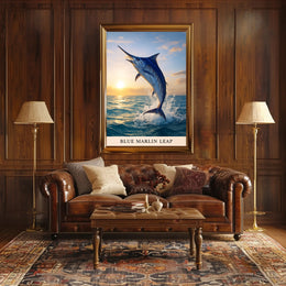 Blue Marlin Leap Poster PosterGoat