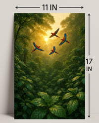 Lush Rainforest Paradise with Scarlet Macaws Animal Poster