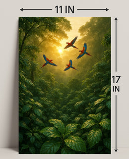 Lush Rainforest Paradise with Scarlet Macaws Animal Poster