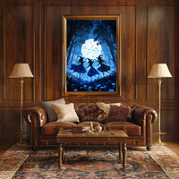 Witches Dancing Under Full Moon Mystical Forest Magic Poster