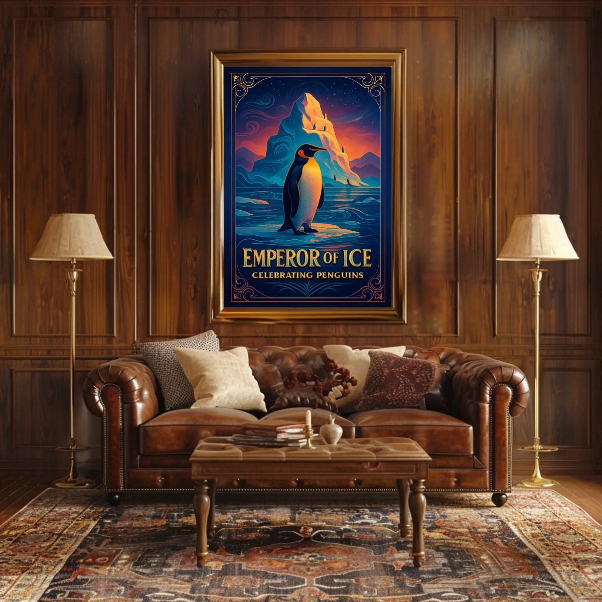 Emperor Penguin Vintage Style Icy Landscape Elegant Design Poster