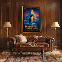 Emperor Penguin Vintage Style Icy Landscape Elegant Design Poster