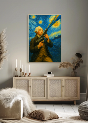 George Washington Painted Starry Cannon Surreal Energy Vintage Travel Poster