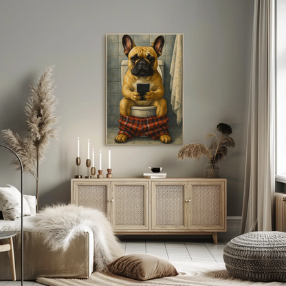 French Bulldog Pooping Vintage Poster
