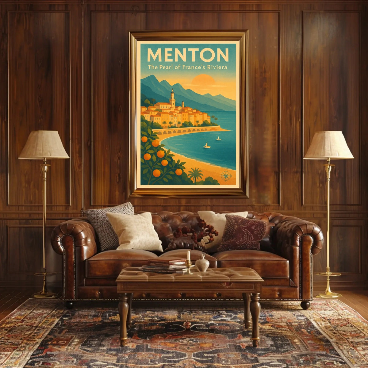 Menton Riviera Vintage Travel Poster: Sunset Serenity