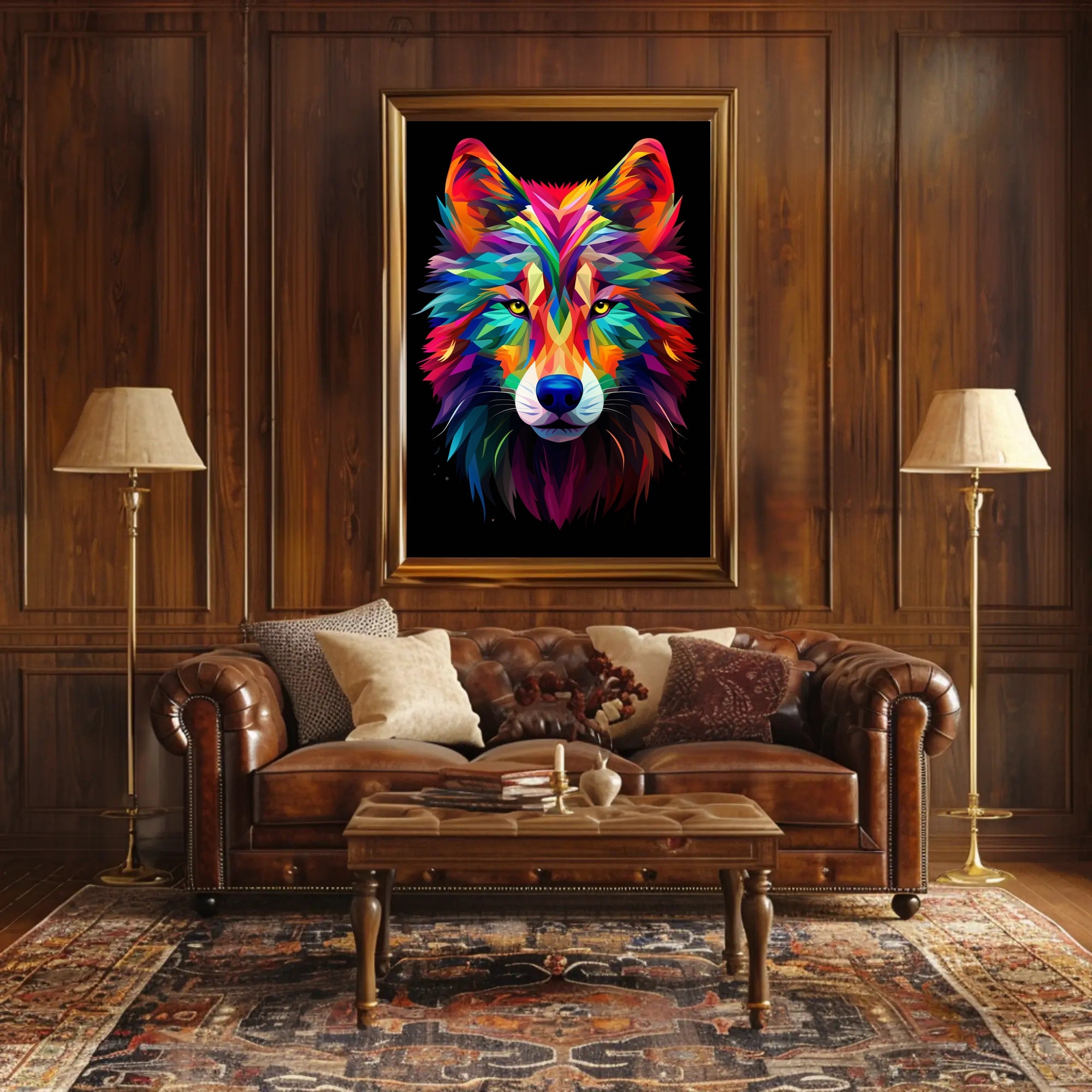 Vibrant Wolf Art Poster PosterGoat